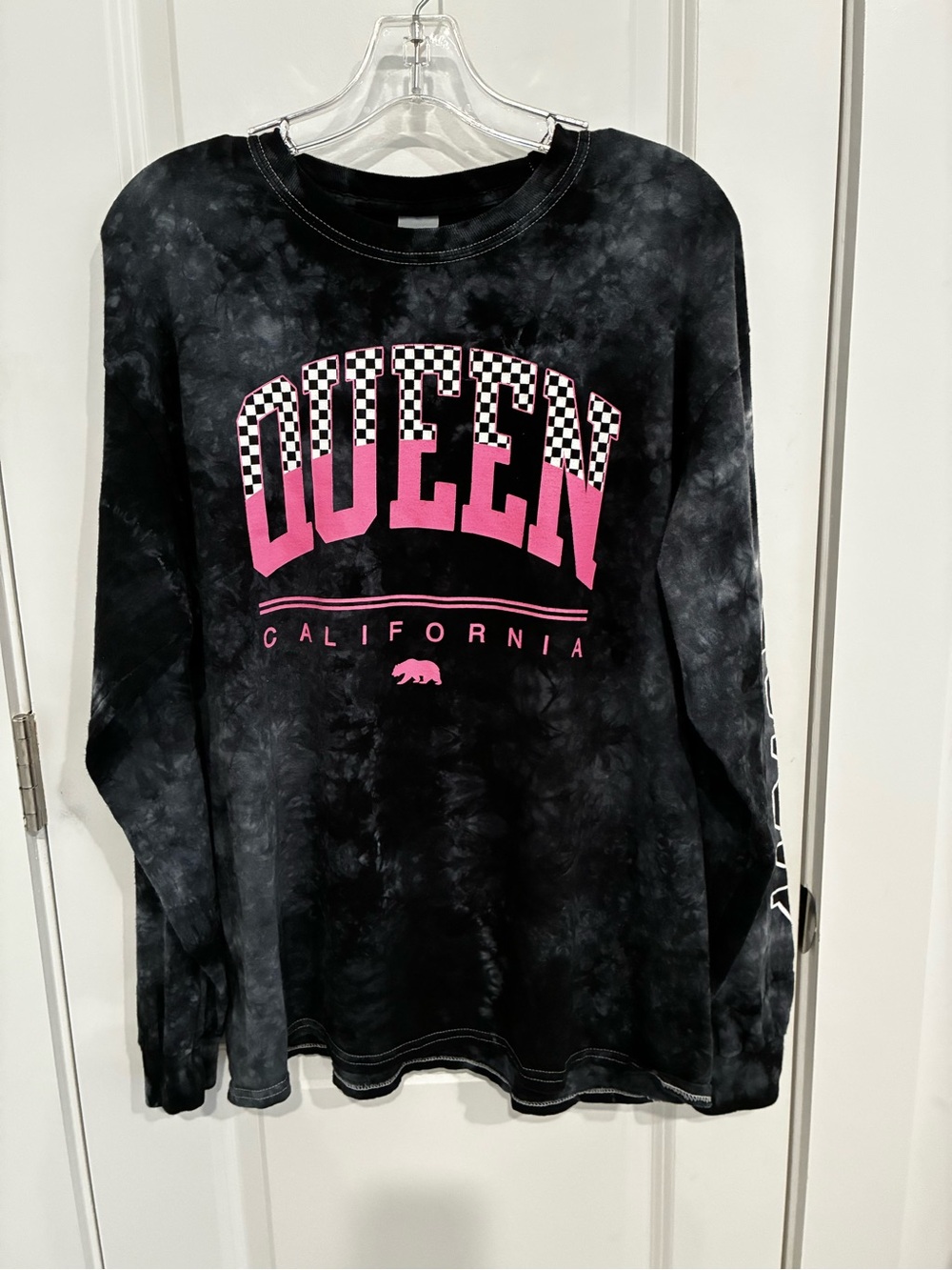 Gildan Black Tie-Dye Sweatshirt with Pink QUEEN Graphic